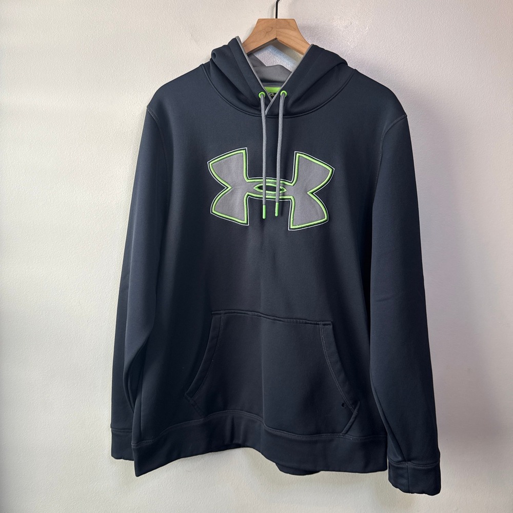 Under Armour Storm Hoodie Men's Large Black Neon Green Sweatshirt